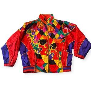 Vintage Active Elements Women's Multicolor Geometric Full Zip Windbreaker Large